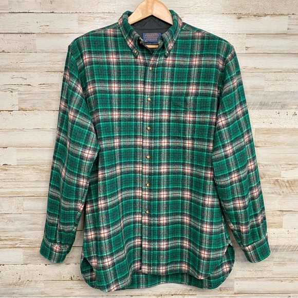 Pendleton Other - Pendleton Vintage Flannel Virgin Wool Plaid Shirt Mens Size L Green Grey Red